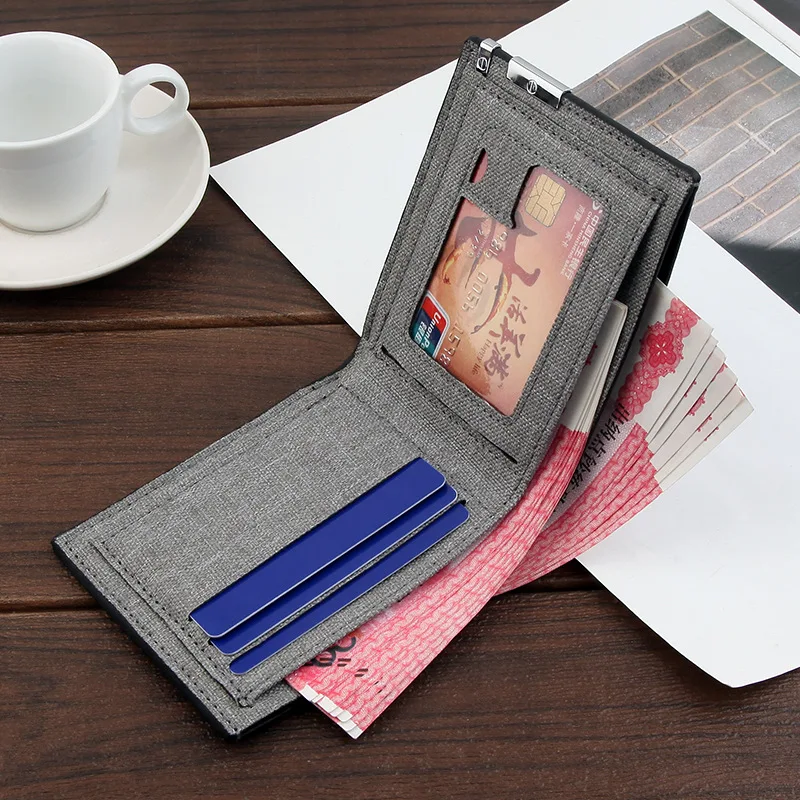 Trendy Wallet Men Slim Card Holder PU Leather Ultra Thin Bag Male Wallet Short Photo Holders Tri-fold Bag Frosted Men's Purses 6
