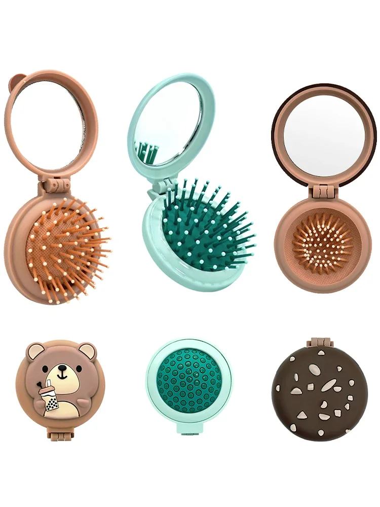 

Складная мини-Расческа с зеркалом для девушек и женщин, портативная круглая маленькая Массажная щетка для волос с зеркалом, аксессуары для укладки