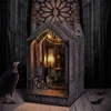 DIY Book Nook Wooden Miniature Model Kit Gothic Church Architecture Bookend Assembled 3D Puzzle Bookshelf Home Decor Adult Gifts 2