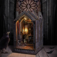 DIY Book Nook Wooden Miniature Model Kit Gothic Church Architecture Bookend Assembled 3D Puzzle Bookshelf Home Decor Adult Gifts 2