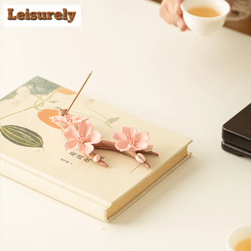 Pink Plum Incense Holder Vintage Zen Garden Incense Burners Meditation Scented Aromatic Candles Censer Teaware Ornaments Craft