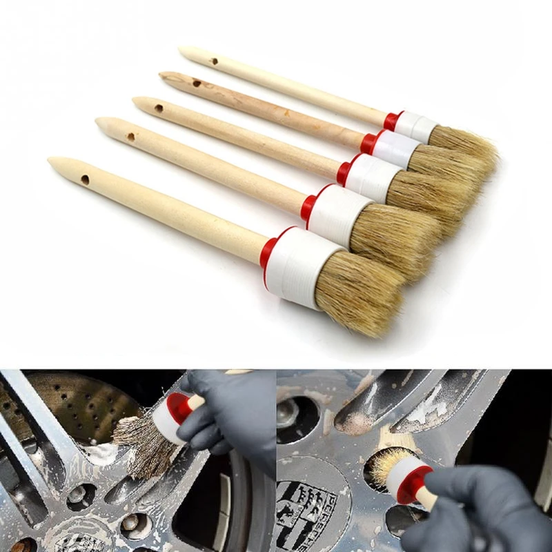 Car Detailing Wheel Wooden Handle Brushes Cleaning Trim Seats