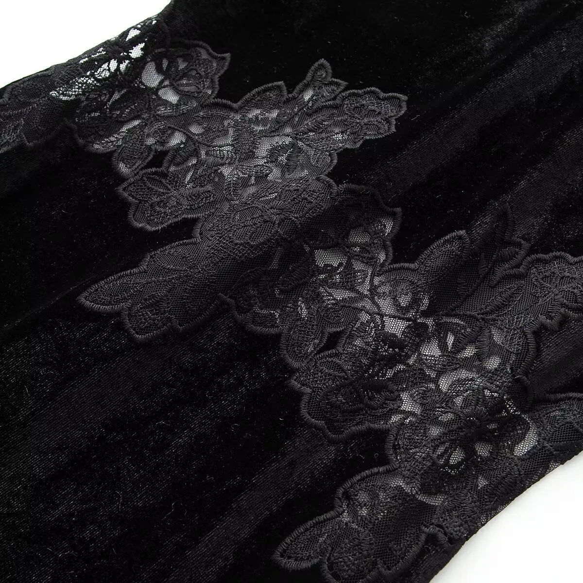 HH Neues Damen Frühlingsmode Langarm-Kleid mit Rundhalsausschnitt, Spitzenverzierung und Samtstoff, Langes Freizeitkleid für Damen, Vielseitig Einsetzbar – Detail 6