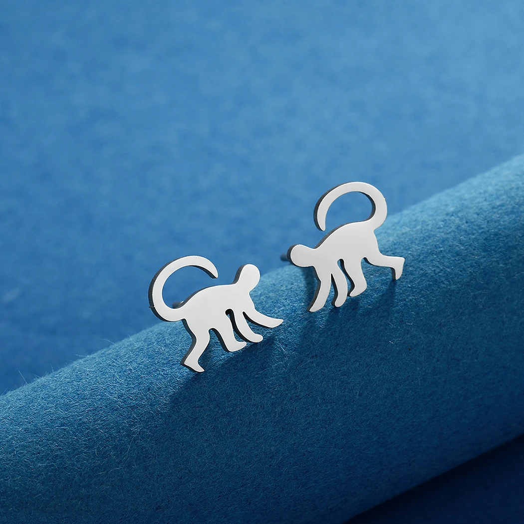 

Kinitial Jungle Animal Earrings Tiny Monkey Stud Earrings Monkey Jewelry Zoo Lover Gift For Men Women