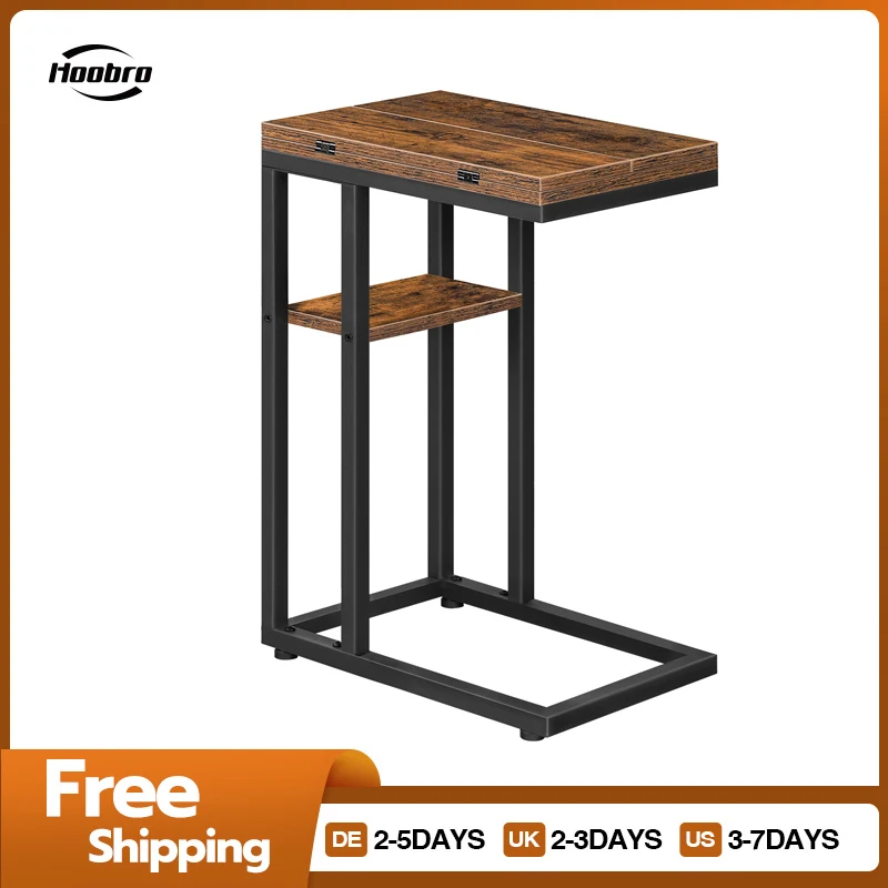Hoebro-mesa auxiliar en forma de C para sala de estar, mesa de centro plegable para aperitivos con estante de almacenamiento, mesita de noche delgada para dormitorio