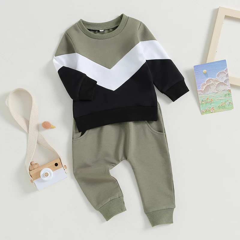 

Toddler Baby Boy Clothes Set Long Sleeve Contrast Color Tops and Drawstring Pants Cute Infant Newborn Winter Outfit