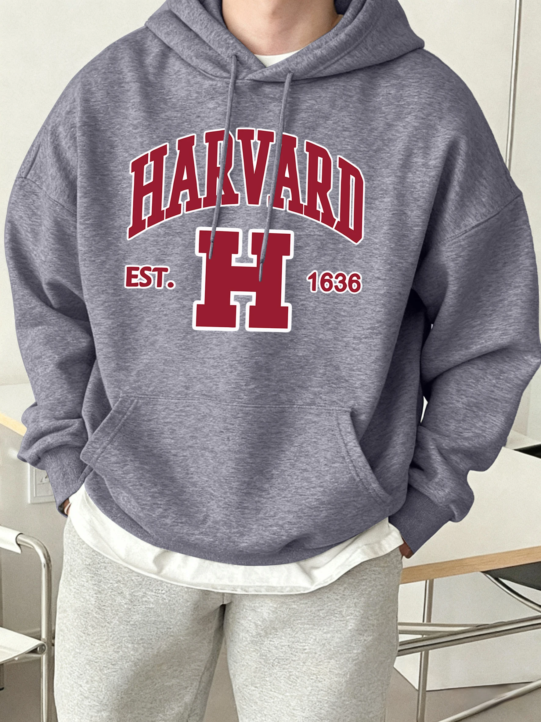 Harvard Est. 1636 Gedruckt Sport Casual Hoody Männer Straße Fleece Sweatshirts Bequeme Lose Kleidung Vintage Tasche Sportswears – Detail 15