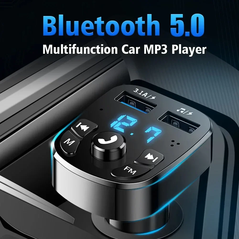 Car Charger FM Transmitter Bluetooth5.0 Audio Dual USB 3.1A Fast Charger MP3 Player Handsfree Car Accessories For iPhone Samsung