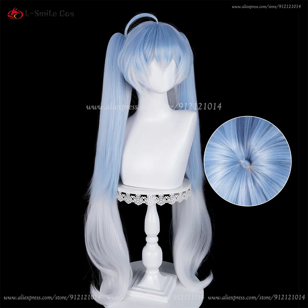 Anime Cosplay Perücke 100cm Double Ponytail Blau Grau, hitzebeständig, 550g+ Synthetik 5