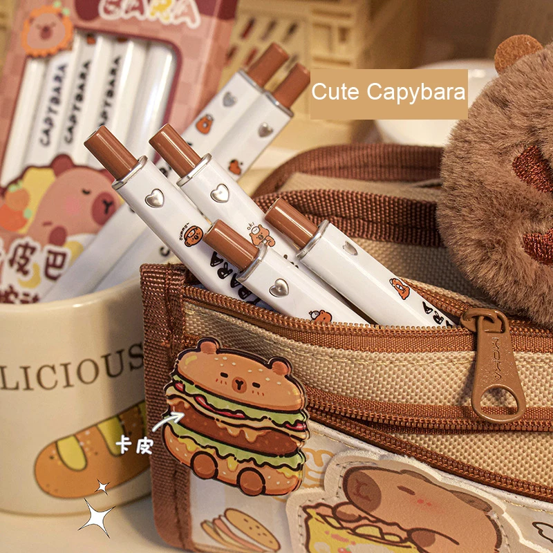 카와이 카피바라 젤 펜, 빠른 건조 검정 잉크, 부드러운 필기, 미적 일본 문구, 우아한 펜, 사무실 액세서리, 6 개