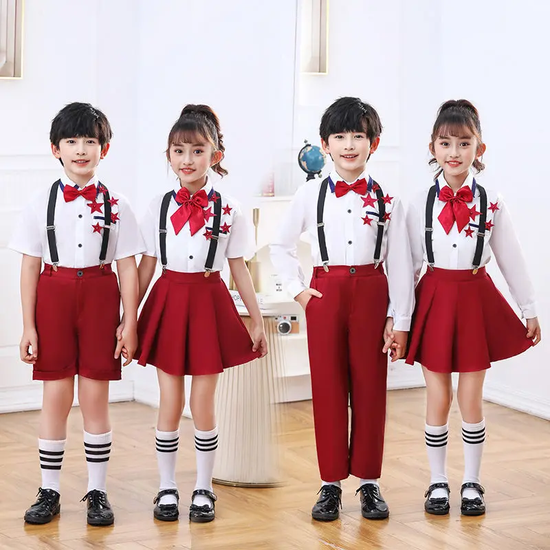 

Children's Choir Costume Performance Costume Boys and Girls' Strap Pants Academy Performance Costume school uniform