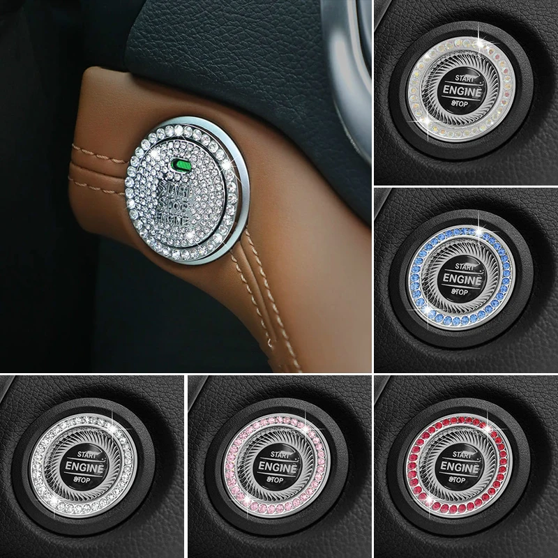 Rhinestone is placed on the power button for a beautiful interior car accessory