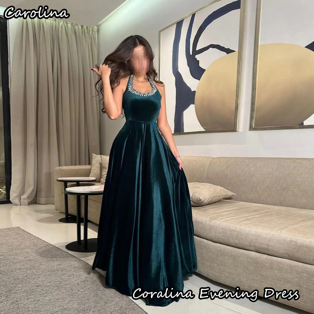 

Carolina Velour A-line O-neck Beading Ruffle Sleeveless Formal Prom Gown Floor-length Evening Elegant Party Dress for Women 2024