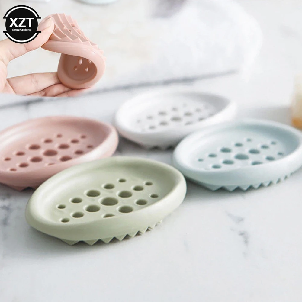 Pair Silicone Soap Holder Bathroom Shower Storage Plate Stand Box