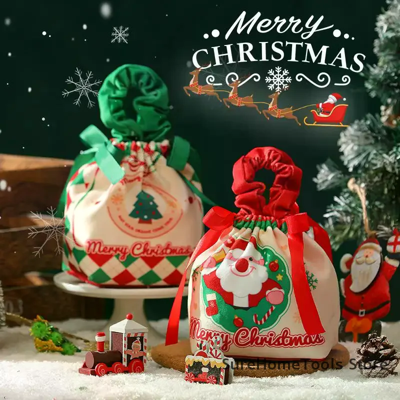 Christmas Gift Bag Cute Snowman Elk Santa Claus Fabric Apple Storage Bag New Year Children's Candy Handbag 2026 Christmas Decor