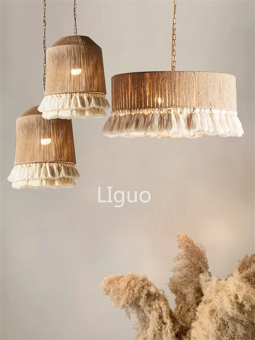 

Винтажные подвесные светильники с бахромой из пеньковой веревки, подвесные светильники для спальни, столовой, подвесные светильники для гостиной, осветительные приборы