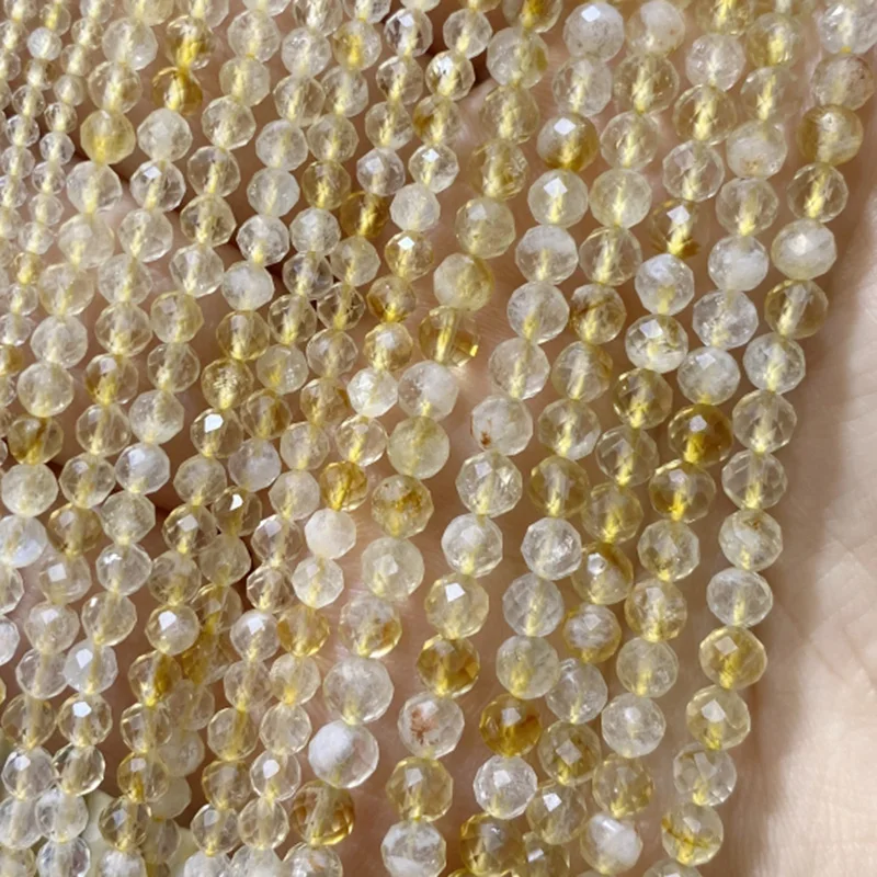 Fine Natural Stone Faceted Yellow Citrine Gemstone Round Spacer Beads For Jewelry Making  DIY Bracelet Necklace 2/3/4MM 15'' 2