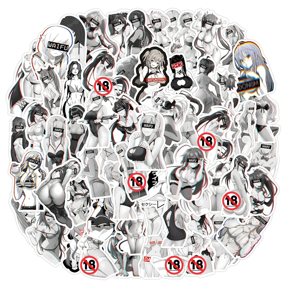 

10/30/50/100PCS Black White Sexy Gril Anime Stickers Waifu Hentai Decoration for Adult DIY Notebook Phone Laptop Cartoon Sticker