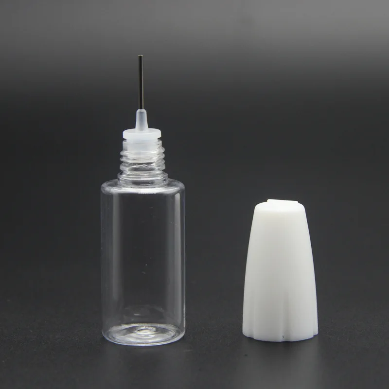 뚜껑이 달린 긴 바늘 튜브 핀홀 병, PET 플라스틱 병, 안료 병, 로션 에센셜 오일 병, 10ml, 5 개