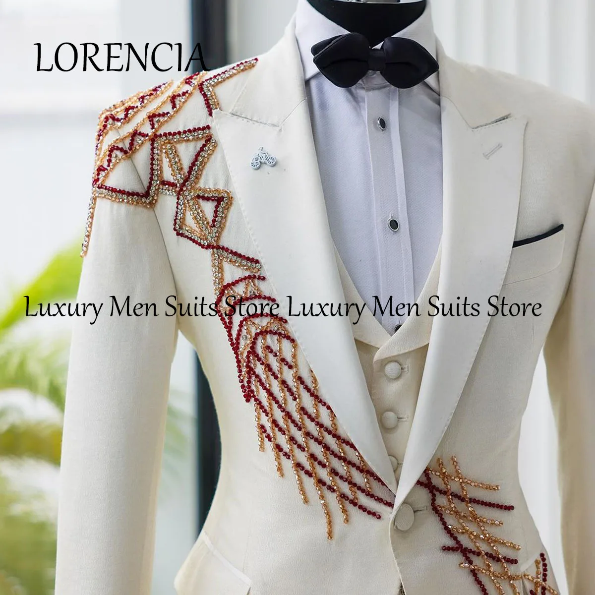 Crystals Men Suits Peaked Lapel Wedding Groom Tuxedos 2 Pieces Sets Male Party Prom Blazer Slim Costume Homme