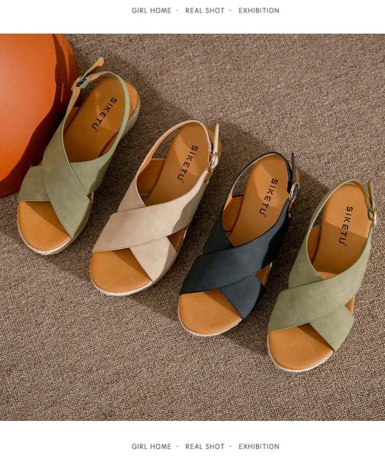 Summer Women Sandals 2022 New Fashion Wedges Super High Heel Sandals Buckle Round Toe Open Toes Ladies Footwear