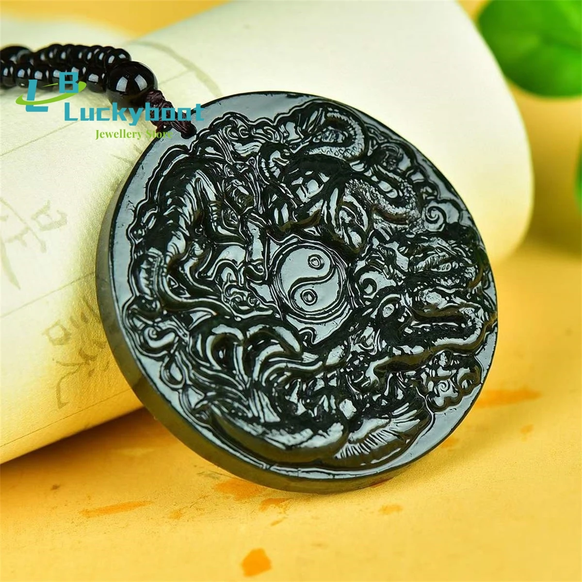 Natural Hotan Jade Four Mythical Beasts Round Brand Pendant Simple Elegant Fashionable Exquisite Versatile Men's and Women's Sty