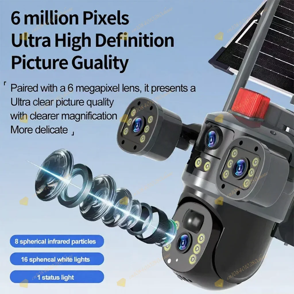 App 4G Solar Camera Three Lens Three Picture HD Motion Detection IP66 Waterproof