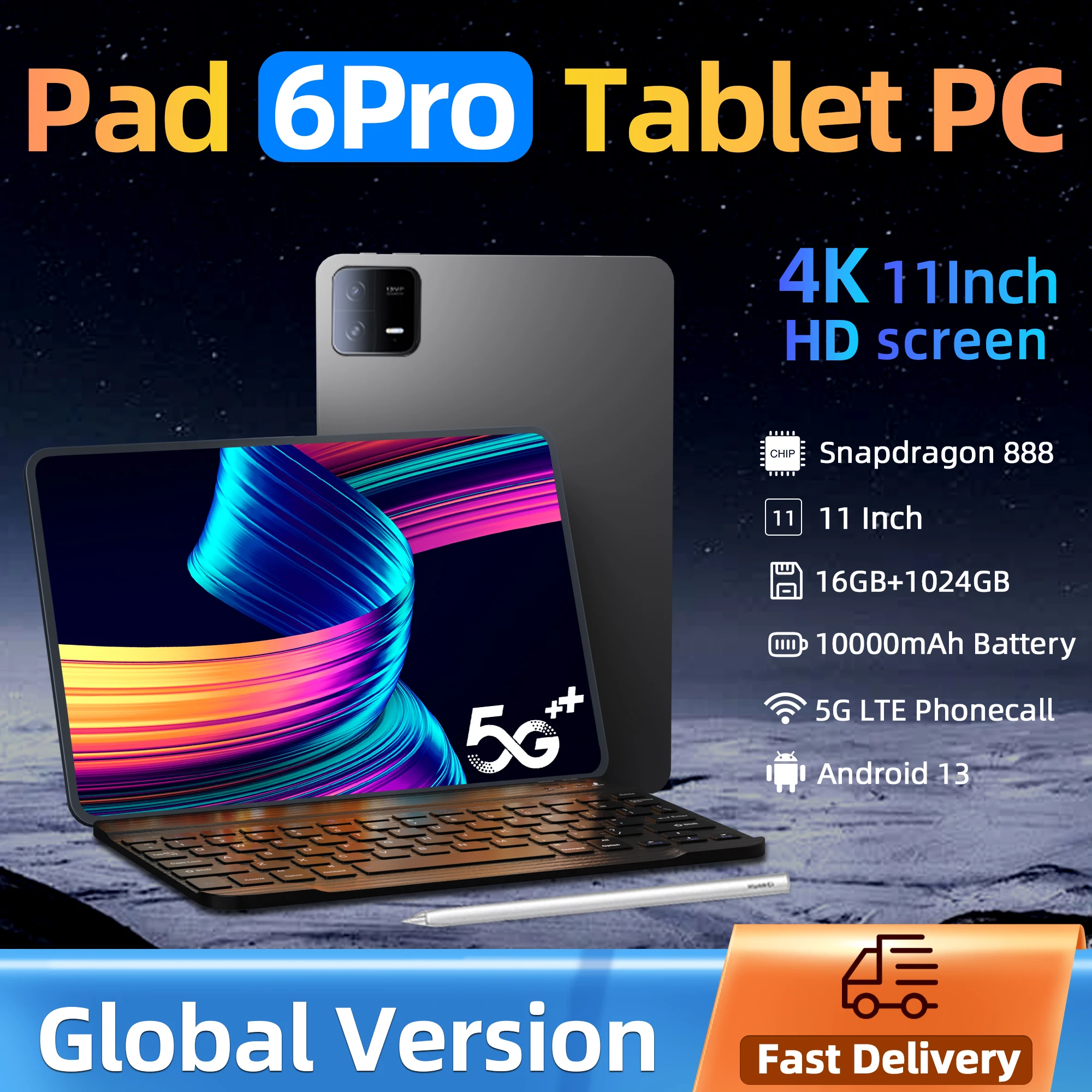 

2024 Original Global Version Pad 6 Pro Tablet PC Snapdragon 888 10000mAh Android 13 RAM 16GB ROM 1TB 5G HD 4K Screen WIFI Mi Tab