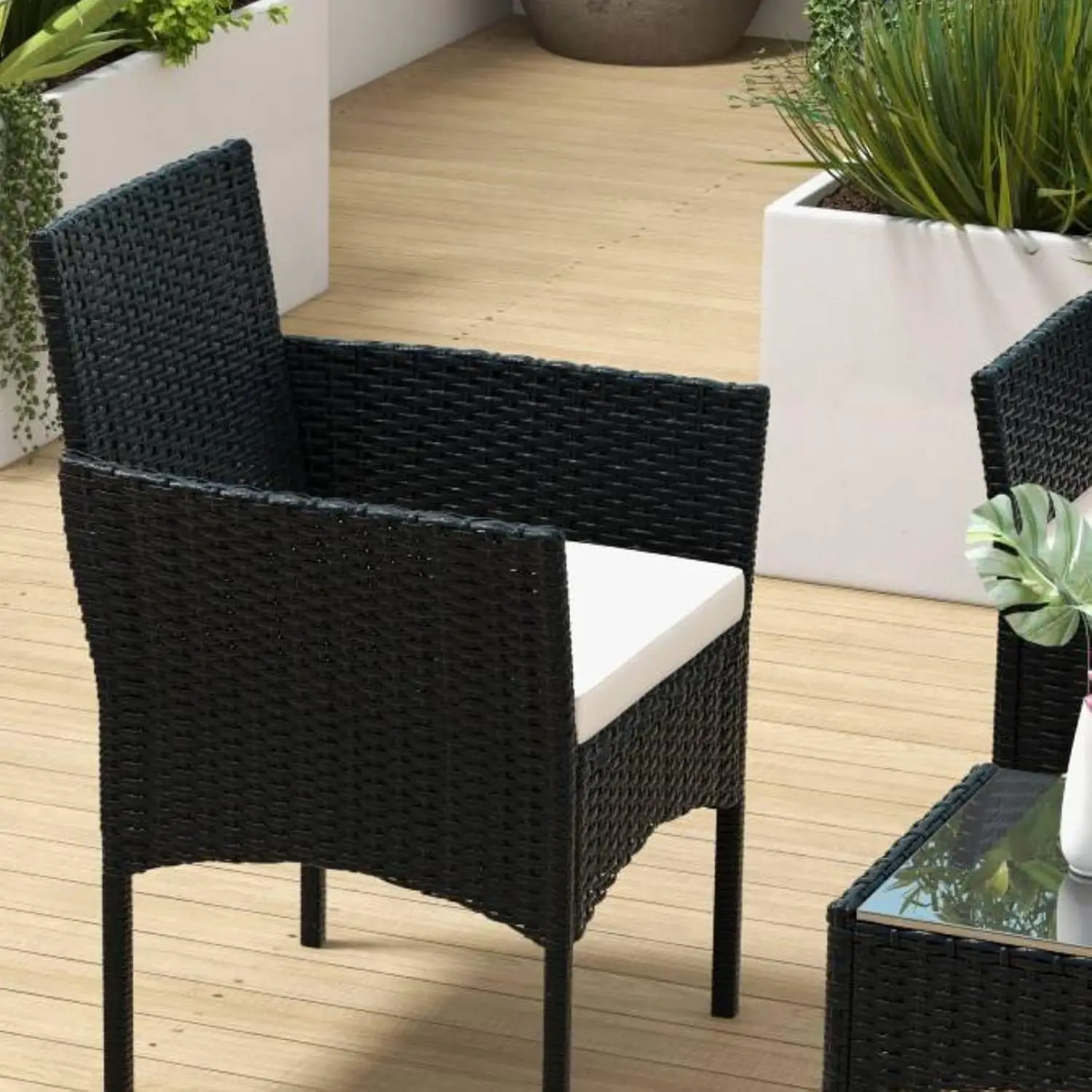 4-Piece Outdoor Patio Furniture Set, Wicker Conversation Seating for Lawn, Porch, Backyard & Garden – Black - Image 3
