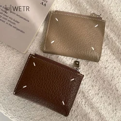 Casual Black Card Holder Fashion Style Leather Textured Stitching Men Women Coin Purse Zipper Leather Wallet Storage Card Holder