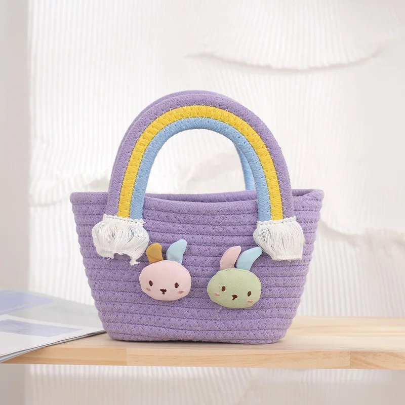 Cartoon rabbit decorative handbag Rainbow floral shoulder bags 3