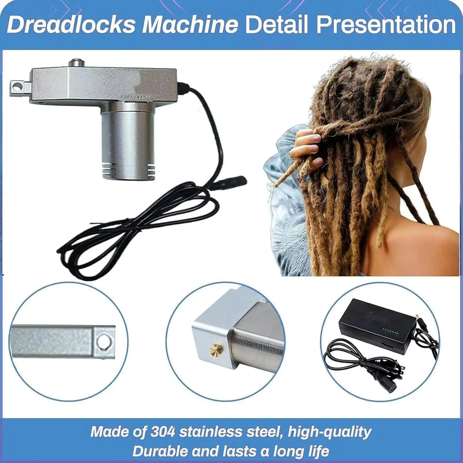 Upgrade Automatic Dreadlock Machine Braided Holes,Easy DIY Instant Dreadlocks Maker No Needle Change Required Portable 3