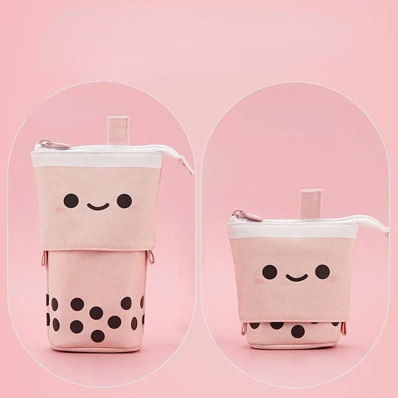 다기능 연필꽂이 정리함 핑크, 귀여운 개폐식 펜슬 케이스, 보바 밀크 티 펜 펜슬 문구 케이스, 패션 1 개