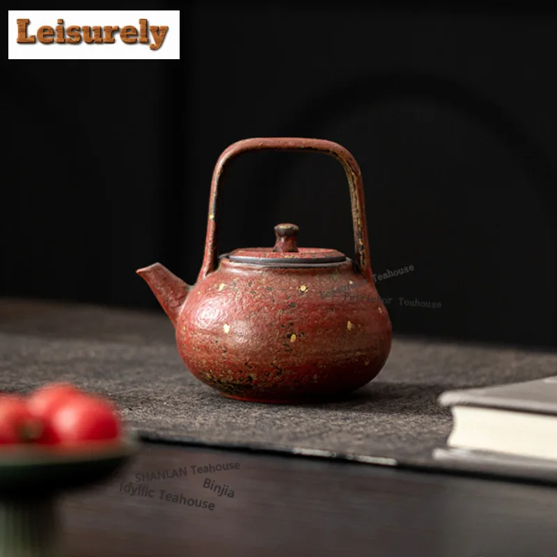 200ML Sprinkle Gold Red Mountain Lifting Handle Teapot Zen Tea Infuser Pot Tea Brewing Kettle with Ball Hole Tableware supplies