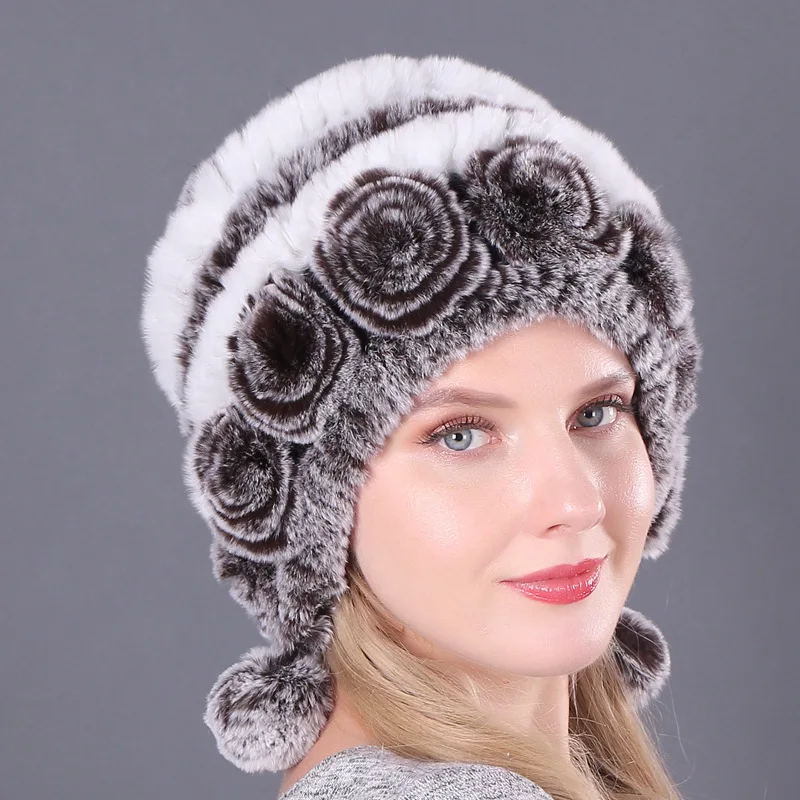 

Gorras уличные теплые наушники с цветами, шапки, женские меховые шапки для зимы, шапка из натурального кроличьего меха, русские женские меховые головные уборы, 모자 자