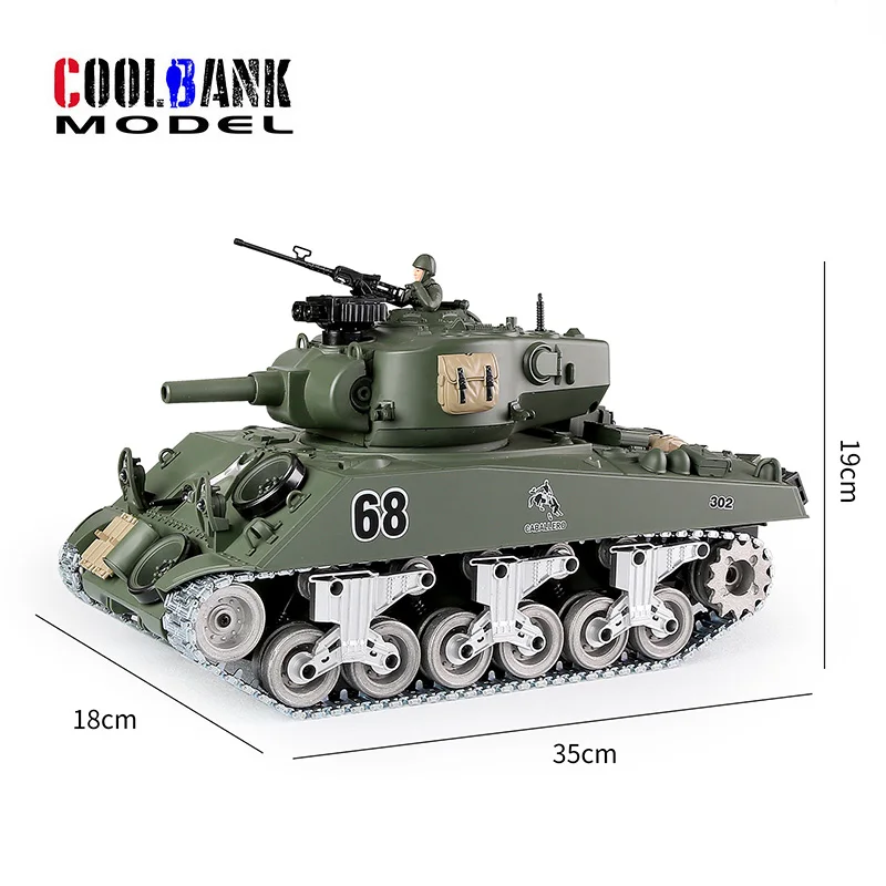 COOLBANK 1/18 2.4G RC Tank US. M4A3 Infrared Remote Control Main Battle Tank Model, WWII Tank RC Military Vehicle Model For Boys 6