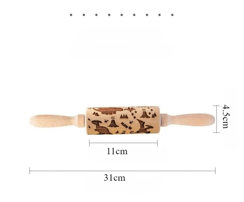 Wooden Rolling Pin with Cartoon Print for Baking Cookies