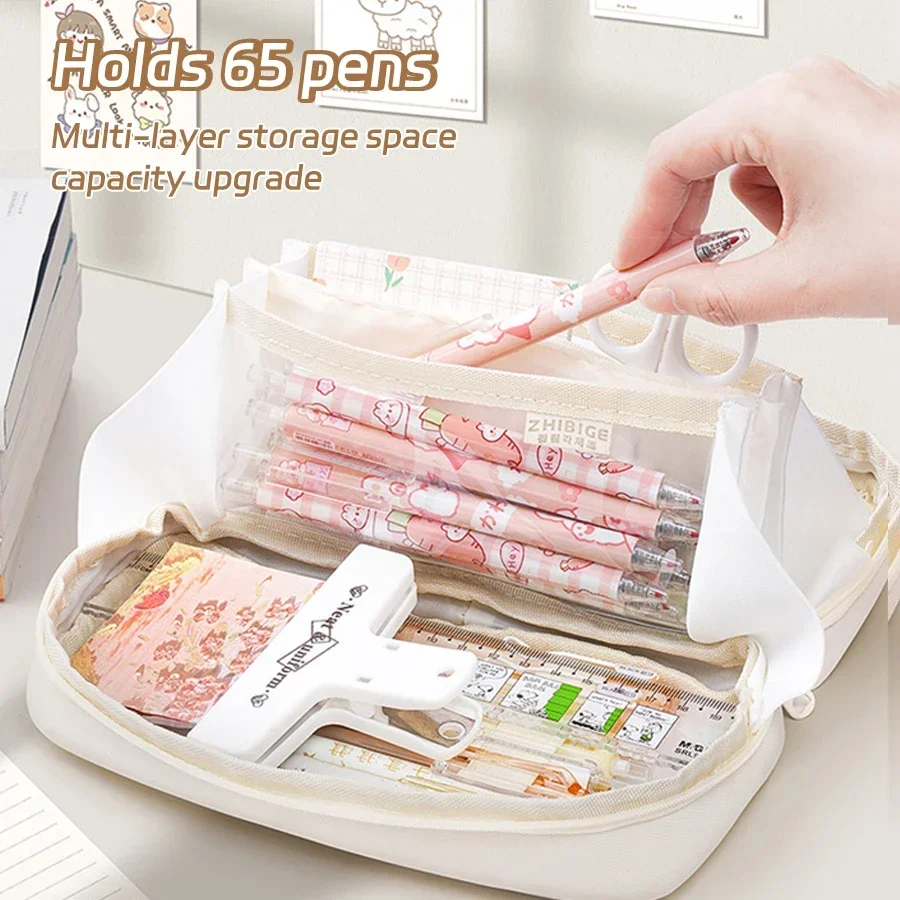 Large Capacity Pencil Case Expandable Oversized Volcanic Canvas Cosmetic Bag Stationer Bag For students School Supplies