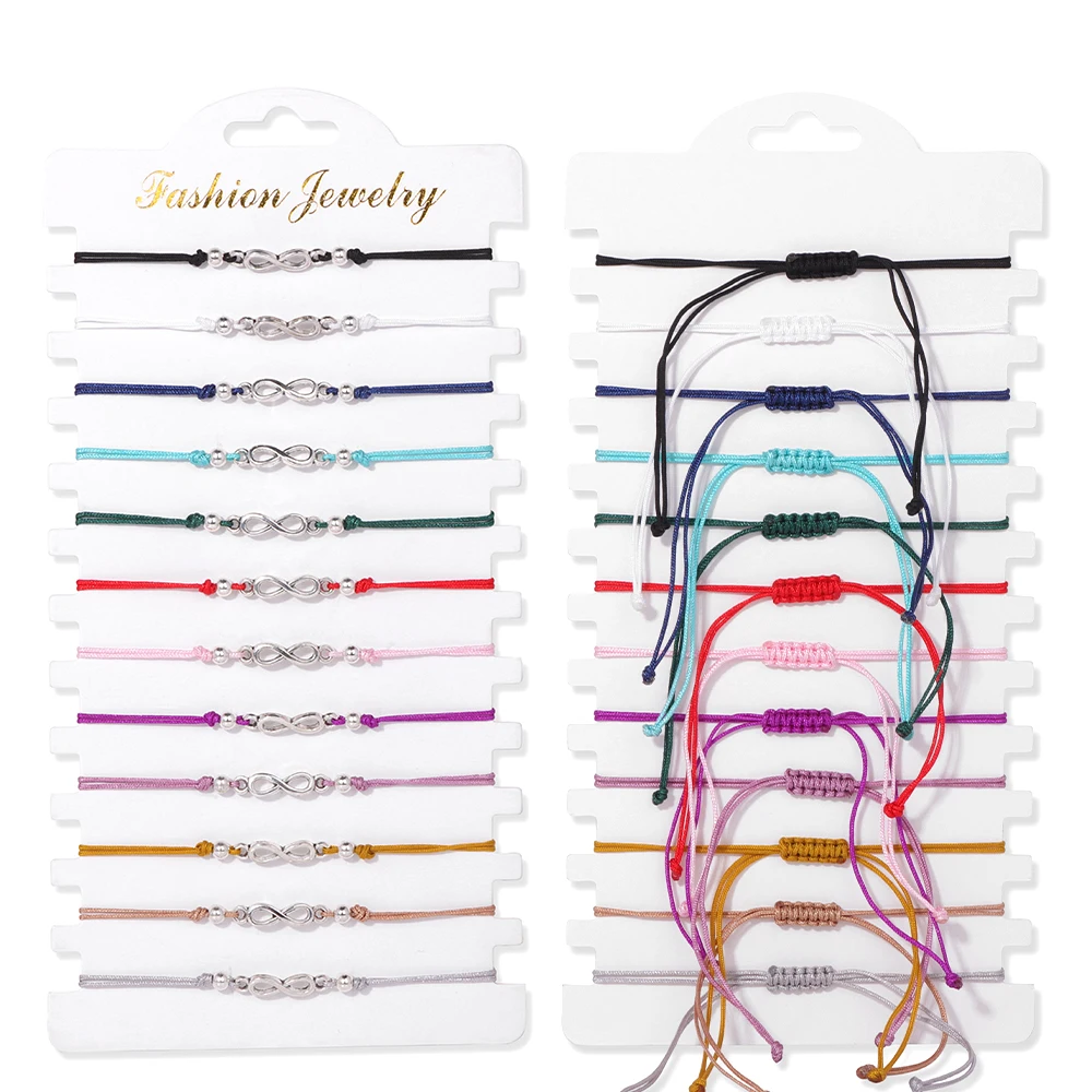 Colorful Natural Stone Adjustable Rope Bracelets - Handmade Bohemian Set with Cards (12 Pieces)