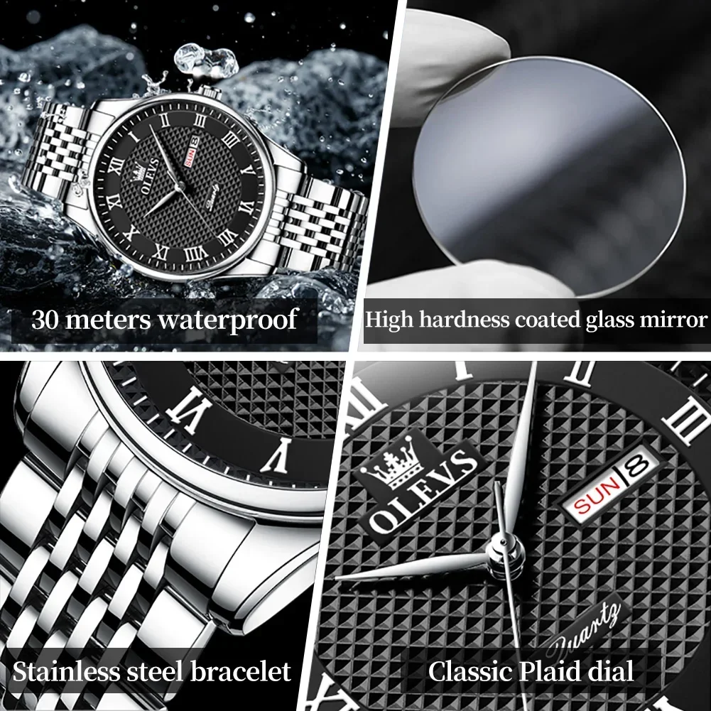 OLEVS Mens Quartz Watches Luxury Business Waterproof Luminous Roman Scale Men Wristwatches Simple Fashion Sports Stainless Watch