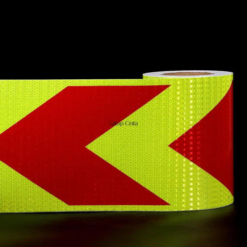 Cinta reflectante de flecha de 20cm, cinta adhesiva de advertencia impermeable fluorescente, amarillo y rojo, pegatinas de precaución