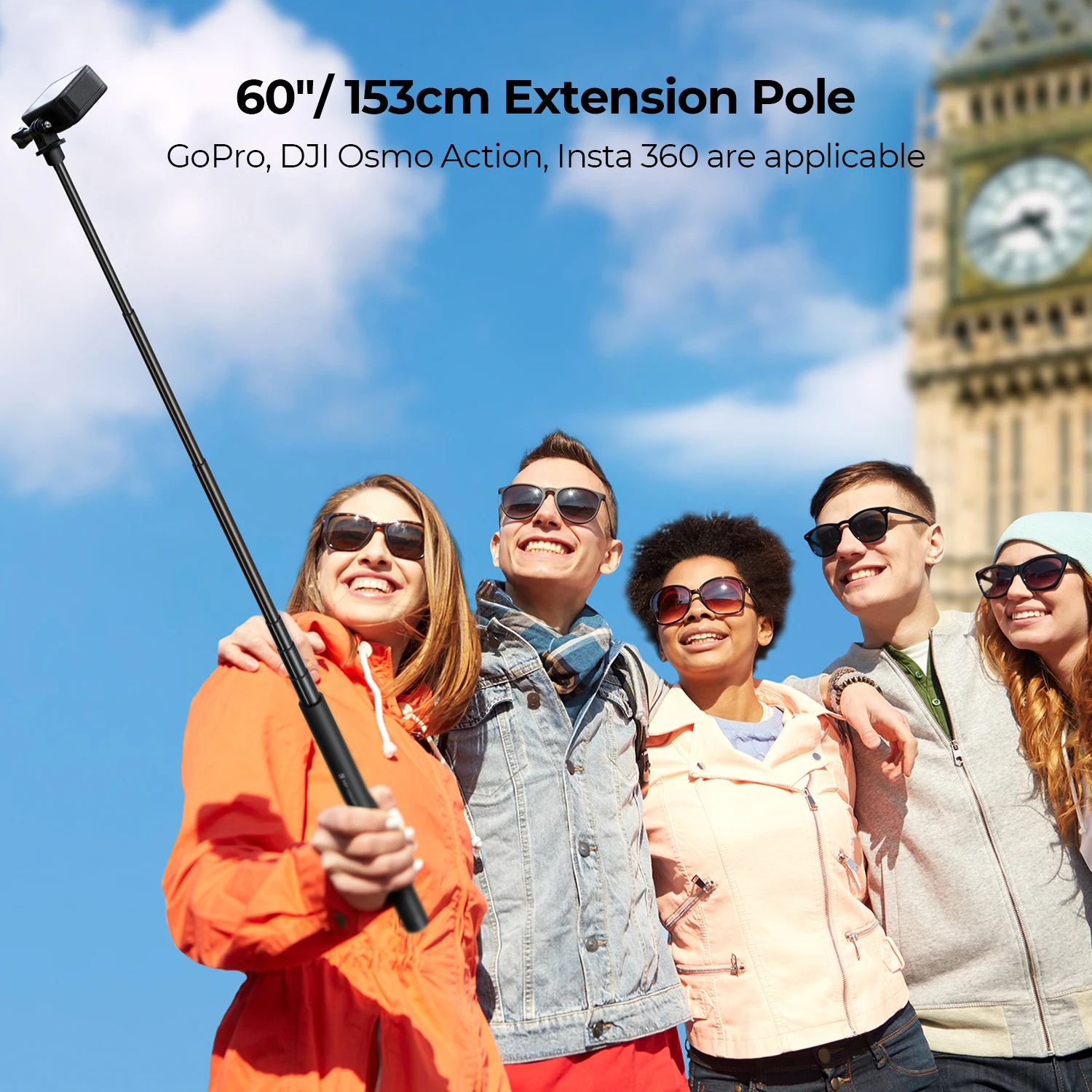 K&F CONCEPT Insta360 스포츠 카메라용 60인치 보이지 않는 셀카봉 연장 폴 GoPro DJI Action 1/4 확장 모노포드 폴
