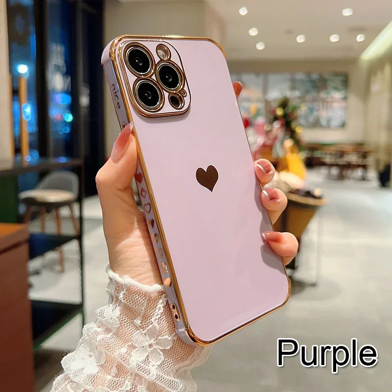 Electroplated Heart Design Shockproof Phone Case