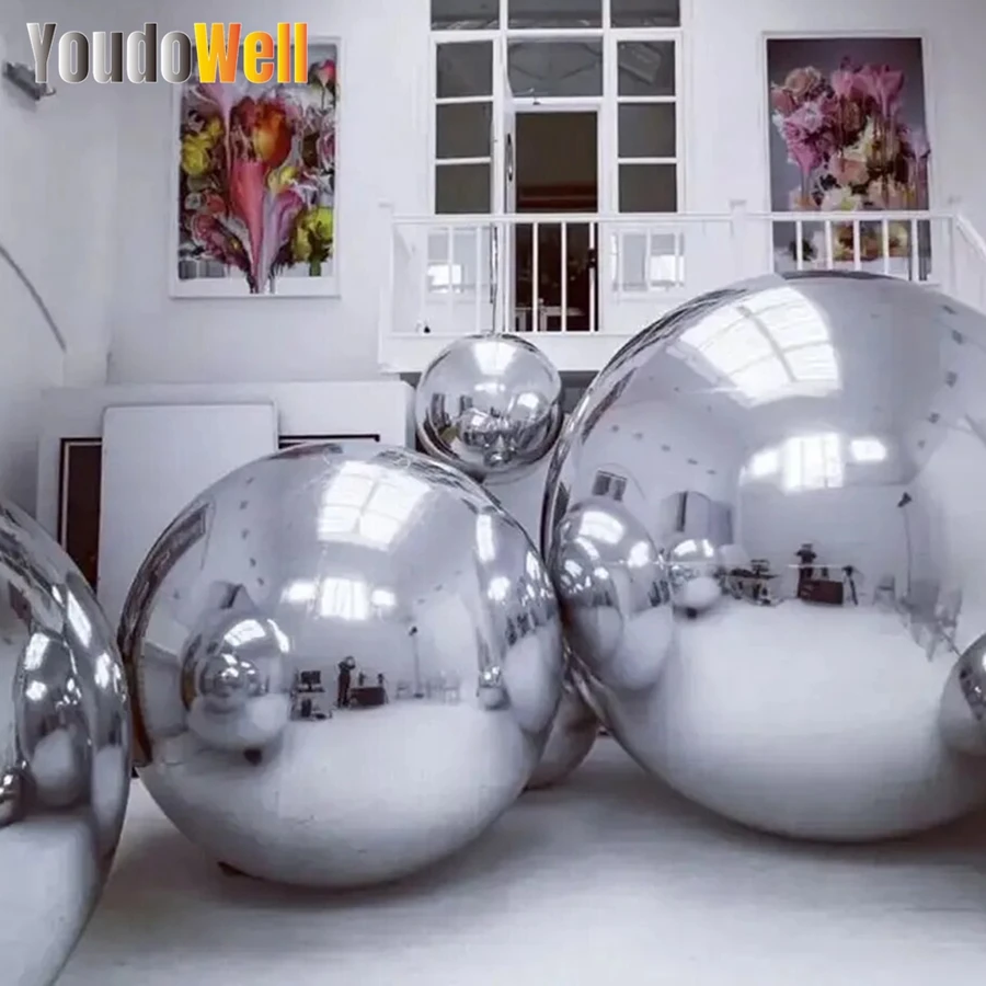 Decorative Ceiling Hanging Inflatable Mirror Ball Balloon Giant Mirror Ball Gold And Silver Rainbow Outdoor Disco Ball Floating 4
