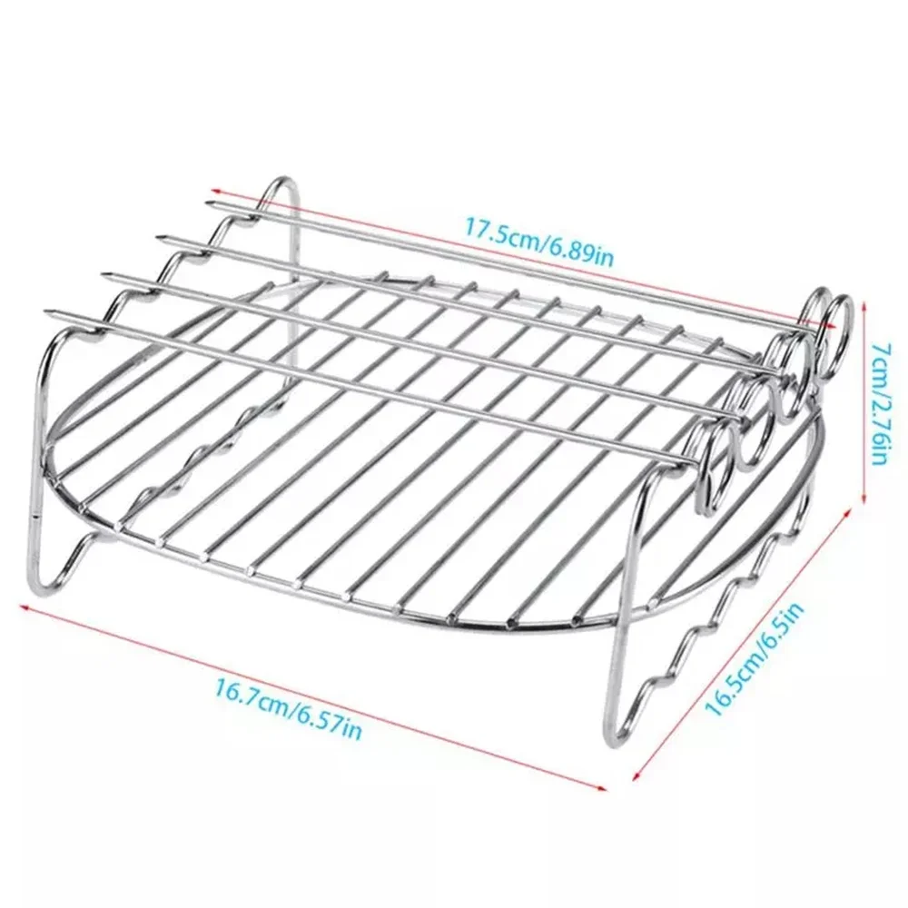 Baking Tray Skewers Air Fryer Stainless Steel Holder BBQ Rack Double Layer Grill Baking Tray Replacement Barbecue Kitchen Tools