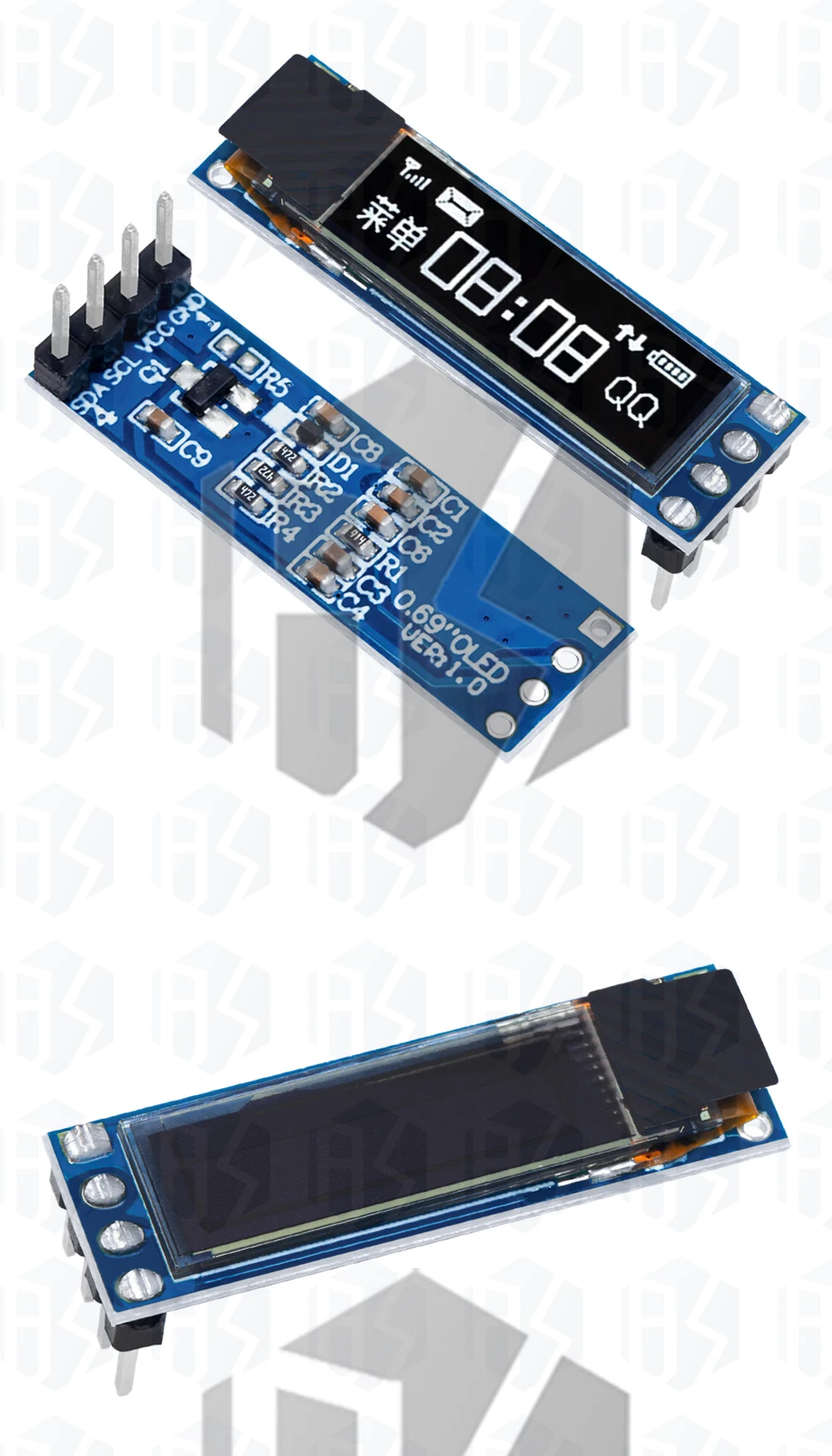 0,69 Zoll 96x16 oled Display Modul weißes Display 0.69 "ssd1306 LCD-Bildschirm Steuer karte für Arduino 3-5,5 V iic Schnitts telle – Detail 4