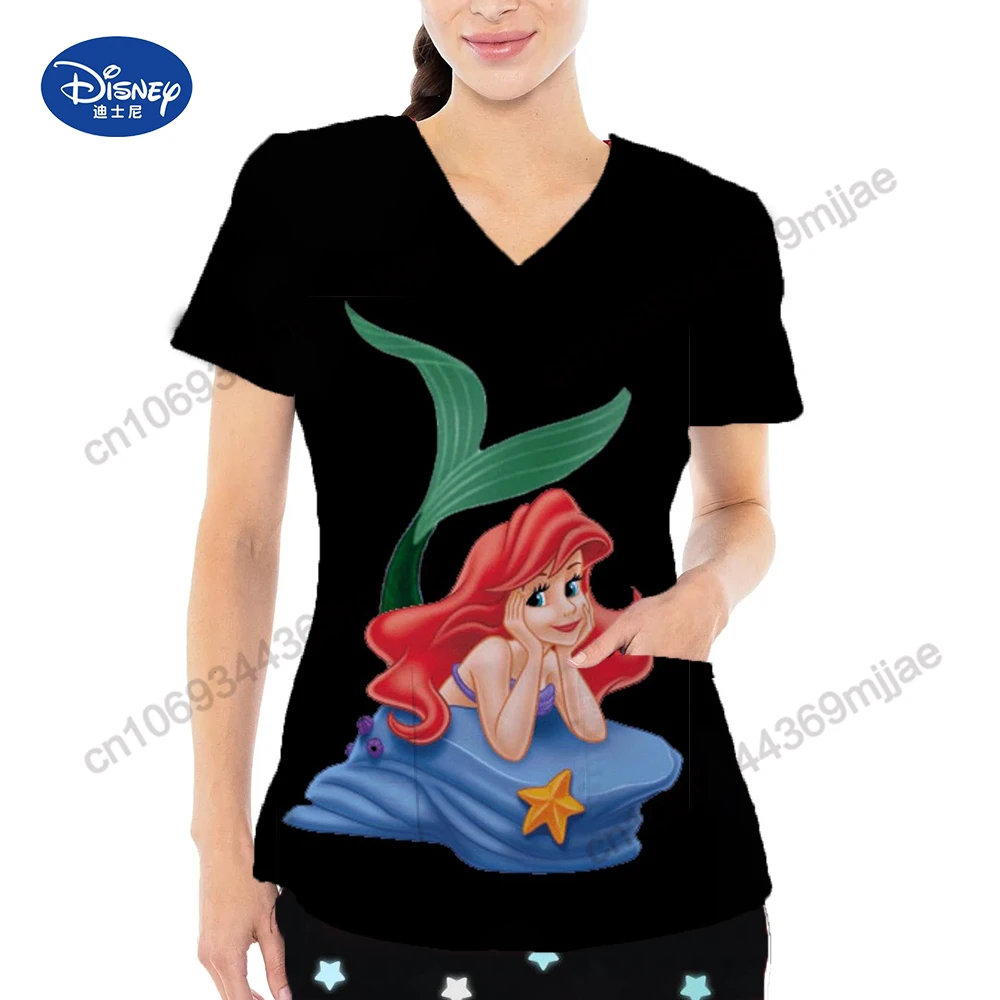 

Disney 2000s Tops Y2k Clothing Nurse Uniform Women's Clothing Summer 2023 Novelties V-neck Pocket Cute Clothes Graphic Tee Kpop