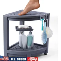 Corner Shower Stool Waterproof HDPS Shower Bench with 360 Soap Dish Razor Holder Anti-slip Feet Lower Storage Shelf Shower 1