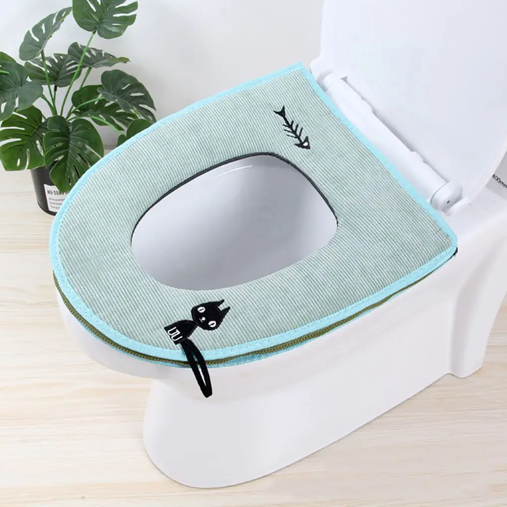 

Cartoon Cat Winter Warm Leather Velvet Toilet Cover Seat Lid Pad Zipper Washable Closestool Mat Seat Case Lid Cover