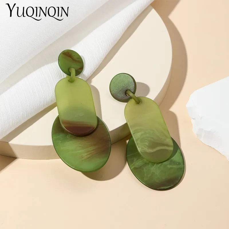 여성용 긴 아크릴 송진 걸이식 댕글 귀걸이, 큰 기하학적 드롭 귀걸이, 레트로 여성 과장 패션 주얼리